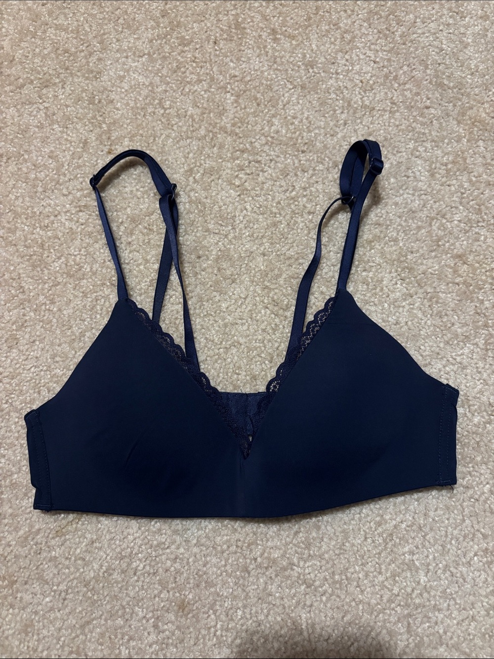 Aerie Navy Lace-Trim Wireless Bra